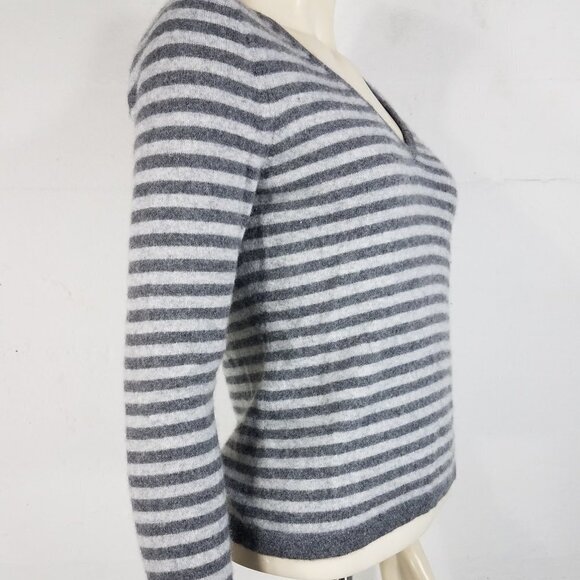 Michael Michael Kors gray striped 100% Cashmere V-Neck sweater ladies Medium - Picture 3 of 7